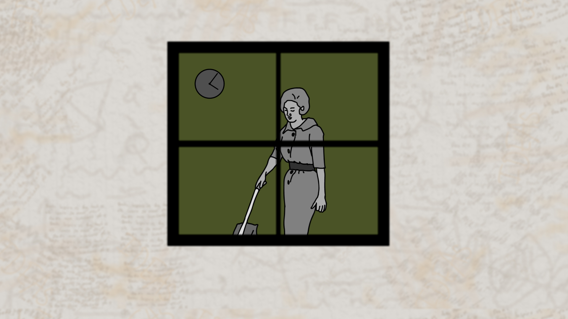a woman vacuuming through a window illustration
