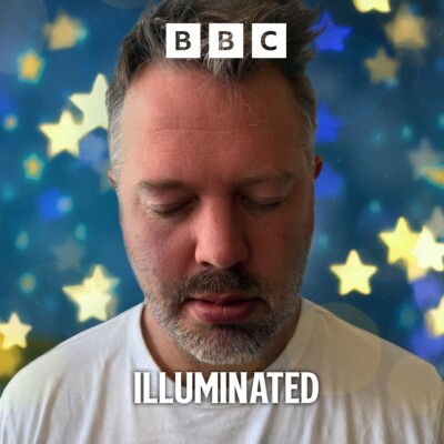 Lost in Lullabies, Square Lost in Lullabies poster - Matt Edmonds with his eyes closed in front of out of focus stars